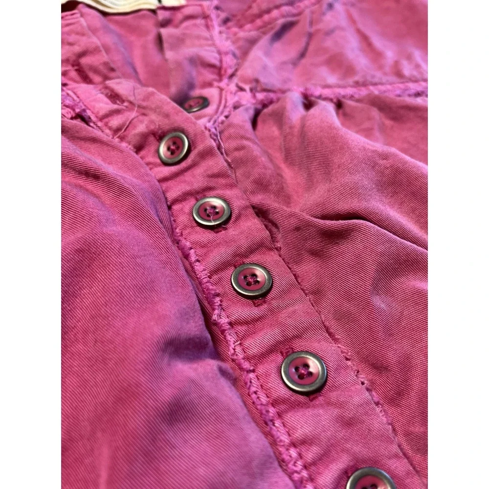 We The Free XS Oversized Pink Free People Henley Top Boho Beachy Festival Casual